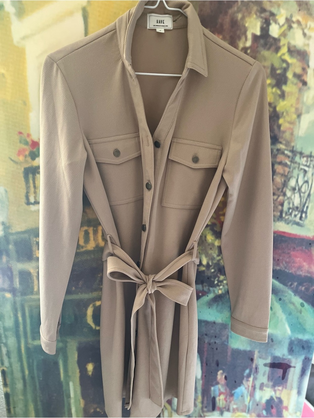HAVE Los Angeles Small Belted Taupe/Sand Shirt Dress/Trench with Tie Waist